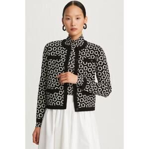 Tory Burch Kendra Floral Jacquard Button-Down Cardigan size L large